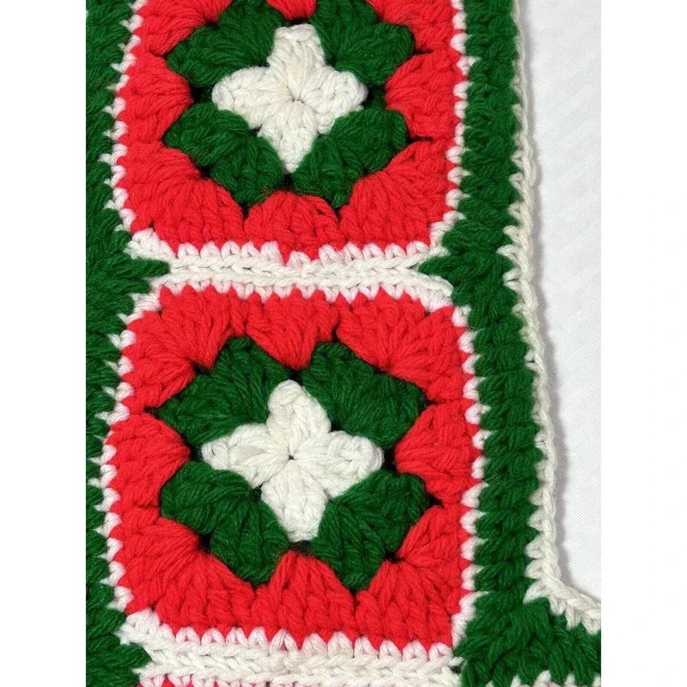 Granny Square Crochet‎ Christmas Stocking Red Green 18” Vtg Hand Made Crafted
